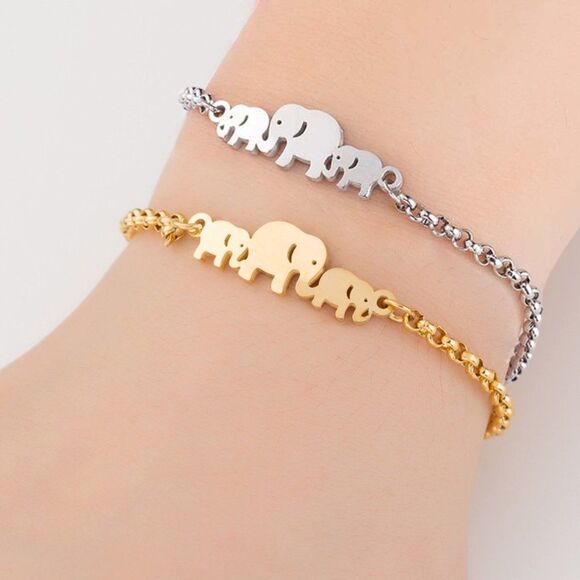 Adjustable Mama Baby Elephant Silver Bracelet Tiny Baby Elephant Bracelet Gift - Picture 3 of 4
